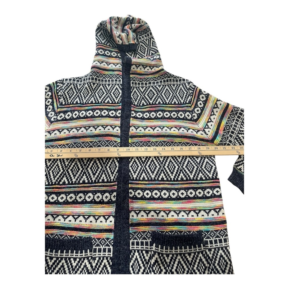 Monteau Women’s Fair Isle Cardigan Open Front Hooded Rainbow Large - Picture 9 of 12